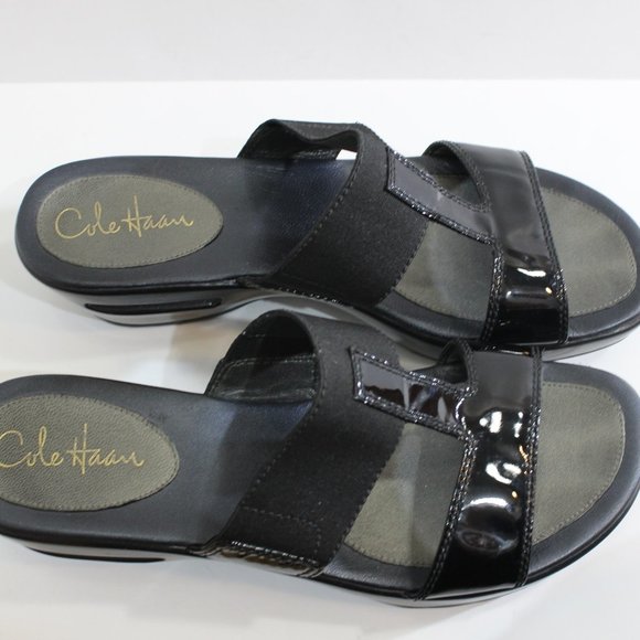 COLE HAAN Black Chunky Patent Leather Sandal 9 - Picture 8 of 12